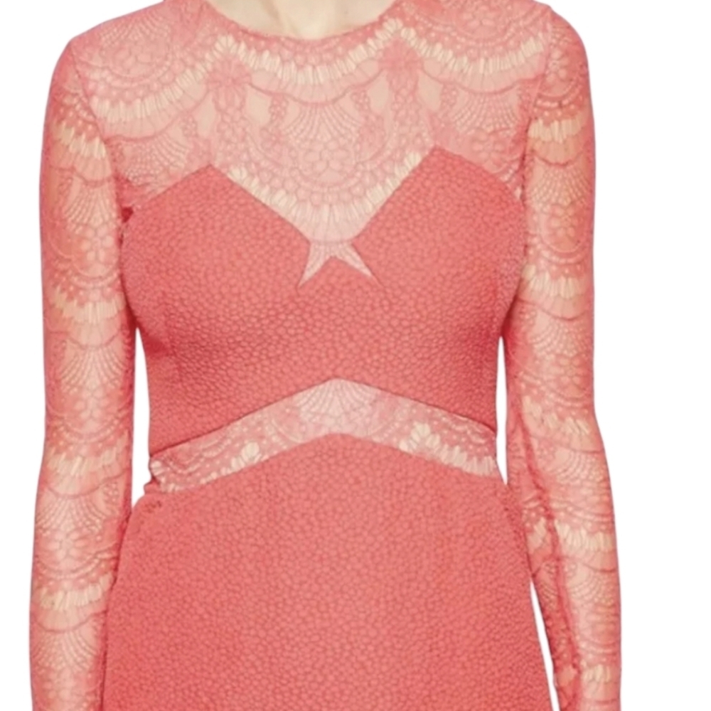 Three Floor Coral Lace Long Sleeve Mini Dress - Picture 8 of 16